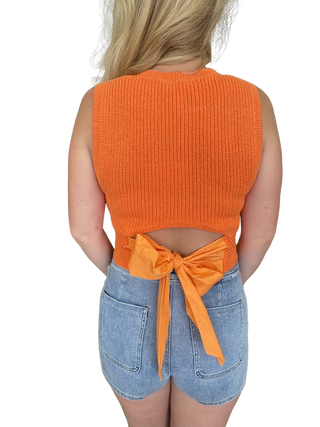 Orange Bow Back Detail Sleeveless Sweater Top