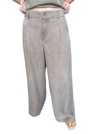 Zipper Front Wide Leg Linen Pants