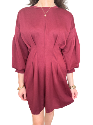 Long Sleeve Pleated Waist Detail Dress