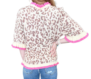 Stripe Ruffle Detailed Animal Print Knitted Top