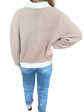 Waffled Pattern Collared Sweater Top