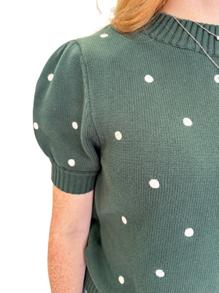 Round Neck Puff Short Sleeve "Polka Dot" Embroidered Sweater