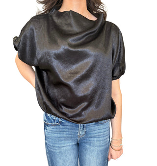 Metallic With High Neck Blouson Top
