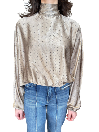 High Neck Polka Dot Long Sleeve Blouse