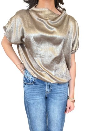 Metallic With High Neck Blouson Top