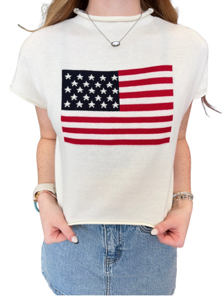 Mock Neck "USA Flag" Graphic Sweater