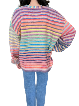 Rainbow Striped Open Front Cardigan