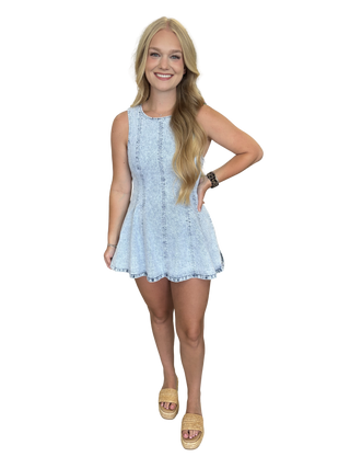 Round Neck Sleeveless Flare Denim Romper