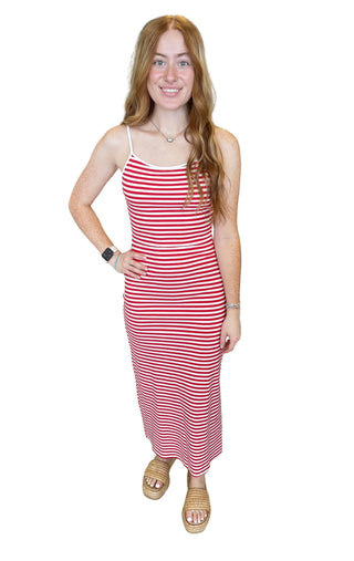 Spaghetti Binding Stripe Midi Dress