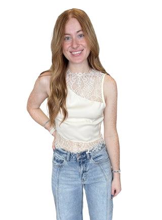 White Lace Detail Sleeveless Top