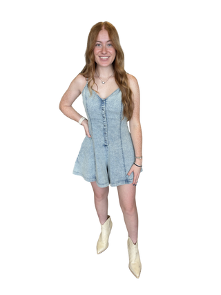 Strappy Flowy Denim Romper