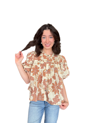 Natural Rust Floral Top