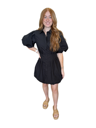 Black Bubble Hem Button Down Dress