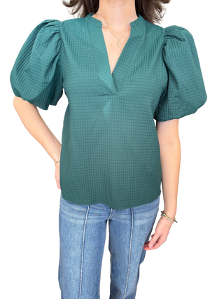 Puff Sleeve Top With V-Neck Detail