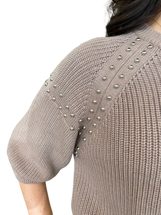 Mocha Studded Detail Balloon Sweater