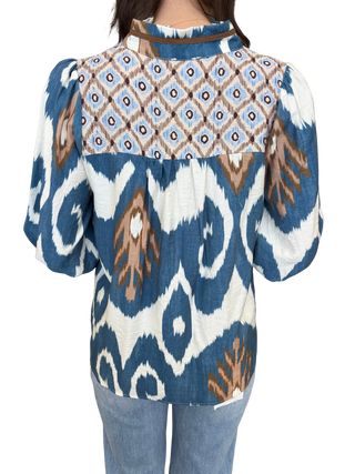 Long Sleeve Denim Printed Top