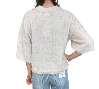 Oatmeal Cropped Length Ribbed Knit Sweater