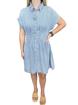 Denim Waist Pleated Mini Dress