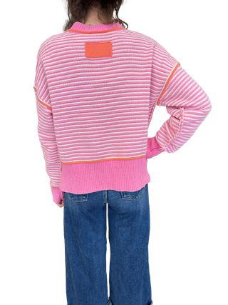 Contrast Trim Stripe Knit Sweater
