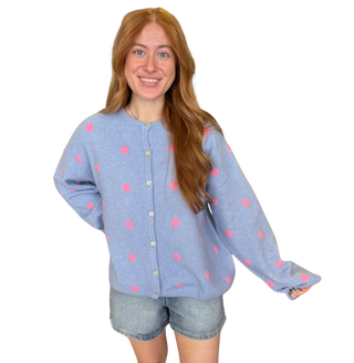 Long Sleeve Crew Neck Polka Dot Sweater Cardigan
