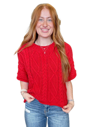 Round Neck Short Sleeve Knit Sweater Top