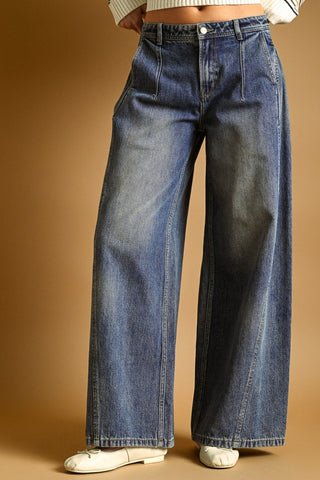 Pleats on The Side Wide Leg Jeans
