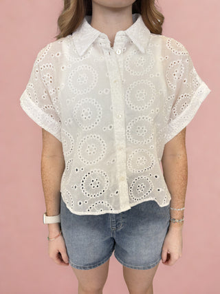 Eyelet Cropped Button-up Shirt