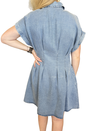 Denim Waist Pleated Mini Dress