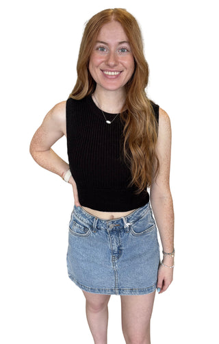 Black Bow Back Detail Sleeveless Sweater Top
